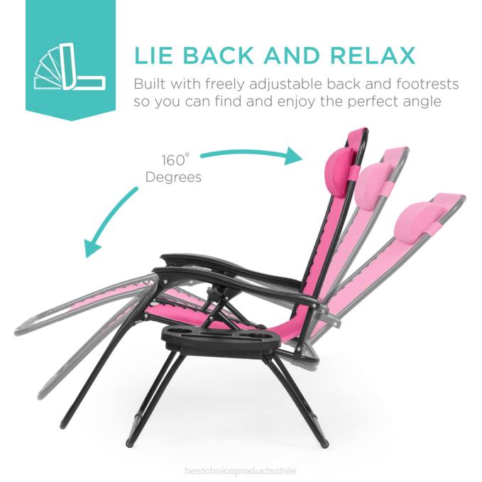 vida al aire libre | Best Choice Products Juego de 2 sillones reclinables ajustables de gravedad cero para patio con portavasos rosa08BN806