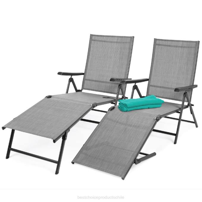 vida al aire libre | Best Choice Products Juego de 2 sillones reclinables para patio exterior con estructura resistente al óxido. gris08BN825