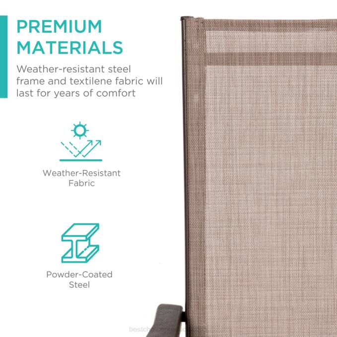 vida al aire libre | Best Choice Products Juego de 2 sillones reclinables para patio exterior con estructura resistente al óxido. marrón08BN824
