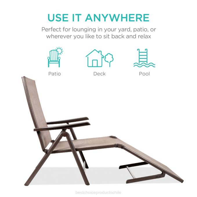 vida al aire libre | Best Choice Products Juego de 2 sillones reclinables para patio exterior con estructura resistente al óxido. marrón08BN824