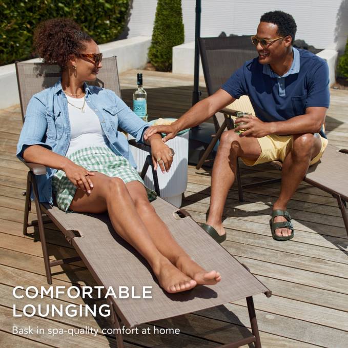 vida al aire libre | Best Choice Products Juego de 2 sillones reclinables para patio exterior con estructura resistente al óxido. marrón08BN824