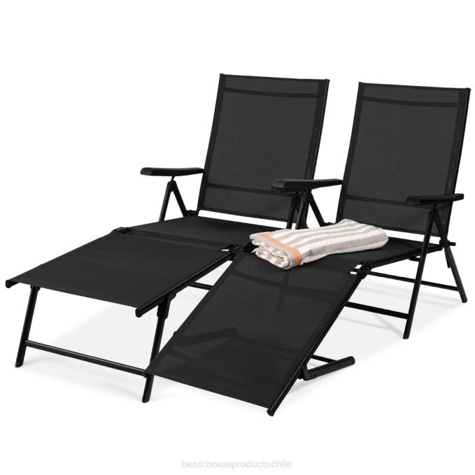 vida al aire libre | Best Choice Products Juego de 2 sillones reclinables para patio exterior con estructura resistente al óxido. negro08BN829