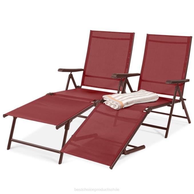 vida al aire libre | Best Choice Products Juego de 2 sillones reclinables para patio exterior con estructura resistente al óxido. rojo08BN828