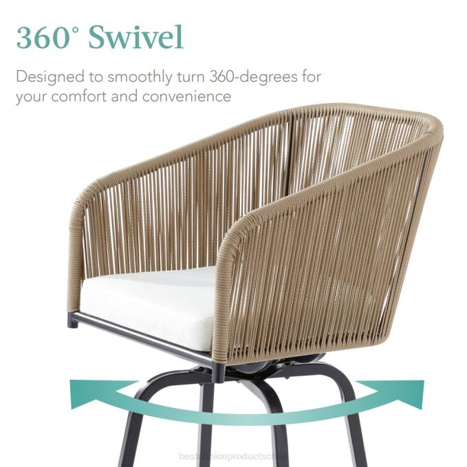 vida al aire libre | Best Choice Products Juego de 2 taburetes de bar giratorios de mimbre tejido con rotación de 360, estructura de acero. natural/marfil08BN1438