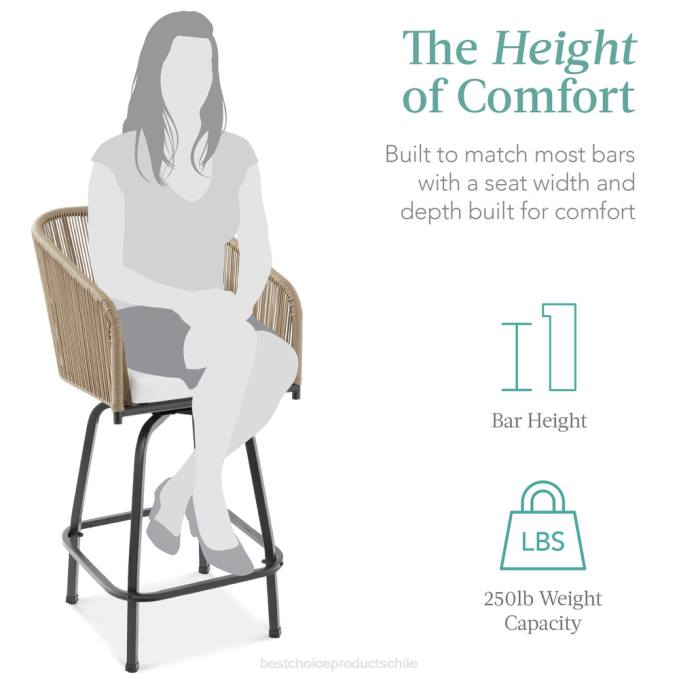 vida al aire libre | Best Choice Products Juego de 2 taburetes de bar giratorios de mimbre tejido con rotación de 360, estructura de acero. natural/marfil08BN1438
