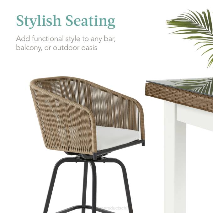 vida al aire libre | Best Choice Products Juego de 2 taburetes de bar giratorios de mimbre tejido con rotación de 360, estructura de acero. natural/marfil08BN1438
