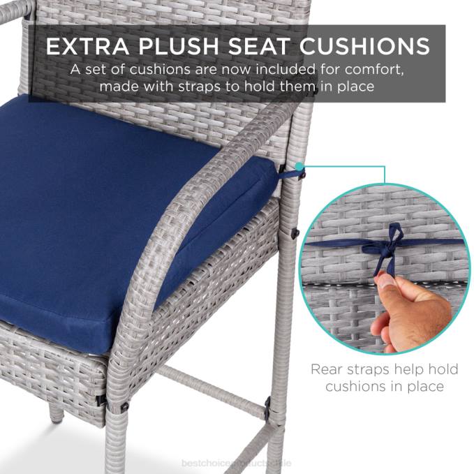 vida al aire libre | Best Choice Products Juego de 2 taburetes de mimbre para interior y exterior con cojín, reposapiés y reposabrazos. gris08BN935