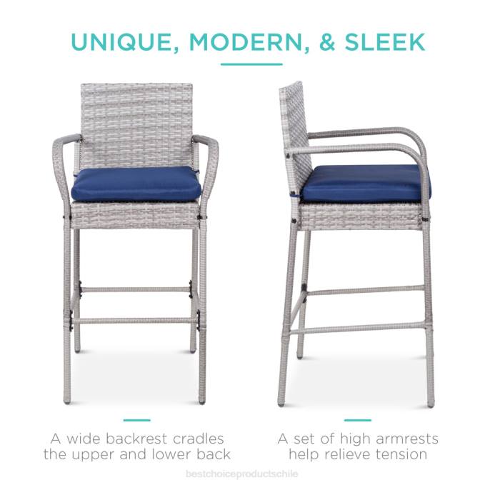 vida al aire libre | Best Choice Products Juego de 2 taburetes de mimbre para interior y exterior con cojín, reposapiés y reposabrazos. gris08BN935