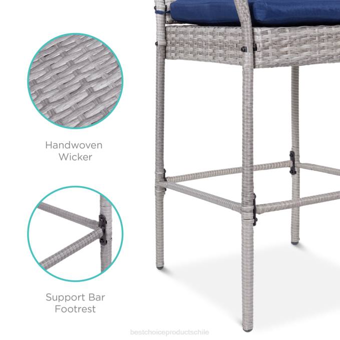 vida al aire libre | Best Choice Products Juego de 2 taburetes de mimbre para interior y exterior con cojín, reposapiés y reposabrazos. gris08BN935