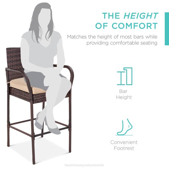 vida al aire libre | Best Choice Products Juego de 2 taburetes de mimbre para interior y exterior con cojín, reposapiés y reposabrazos. marrón08BN934