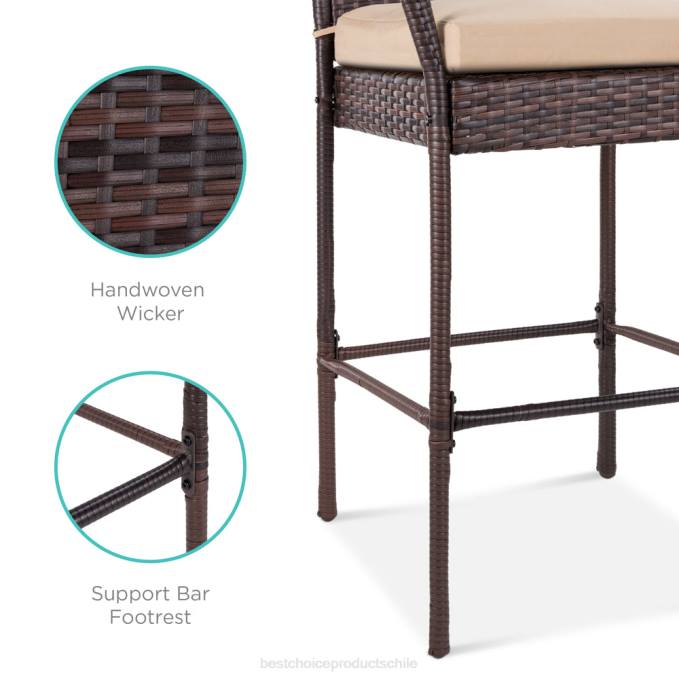 vida al aire libre | Best Choice Products Juego de 2 taburetes de mimbre para interior y exterior con cojín, reposapiés y reposabrazos. marrón08BN934