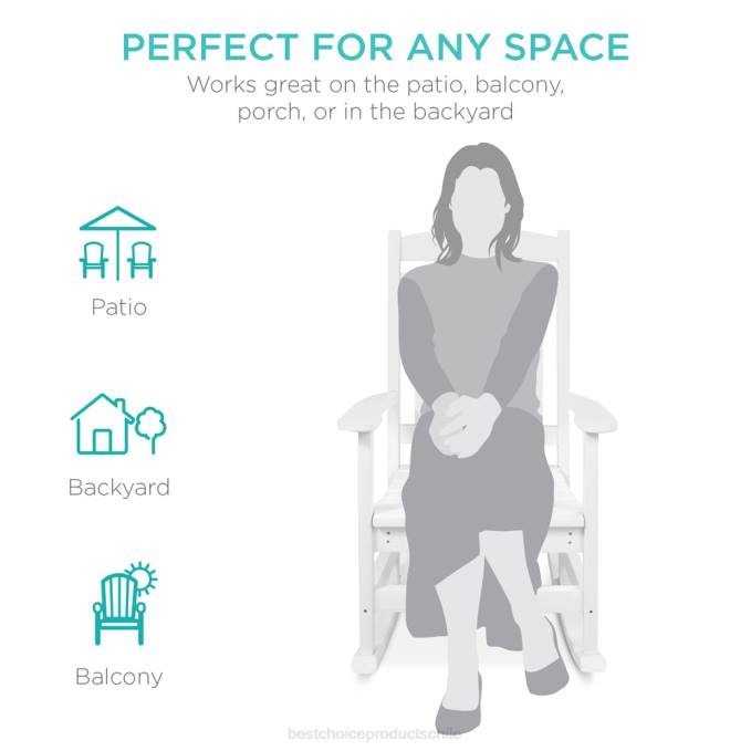 vida al aire libre | Best Choice Products Mecedora para porche interior y exterior para todo clima con capacidad de peso de 300 lb blanco08BN1319