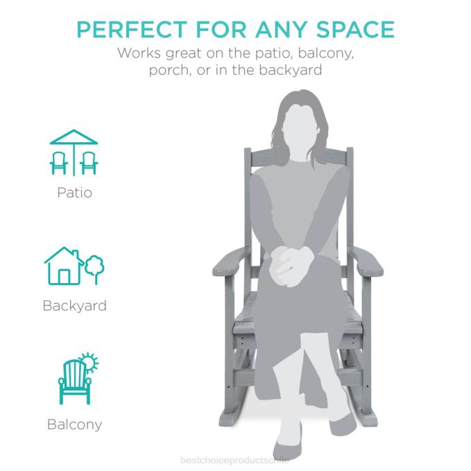 vida al aire libre | Best Choice Products Mecedora para porche interior y exterior para todo clima con capacidad de peso de 300 lb gris08BN1317