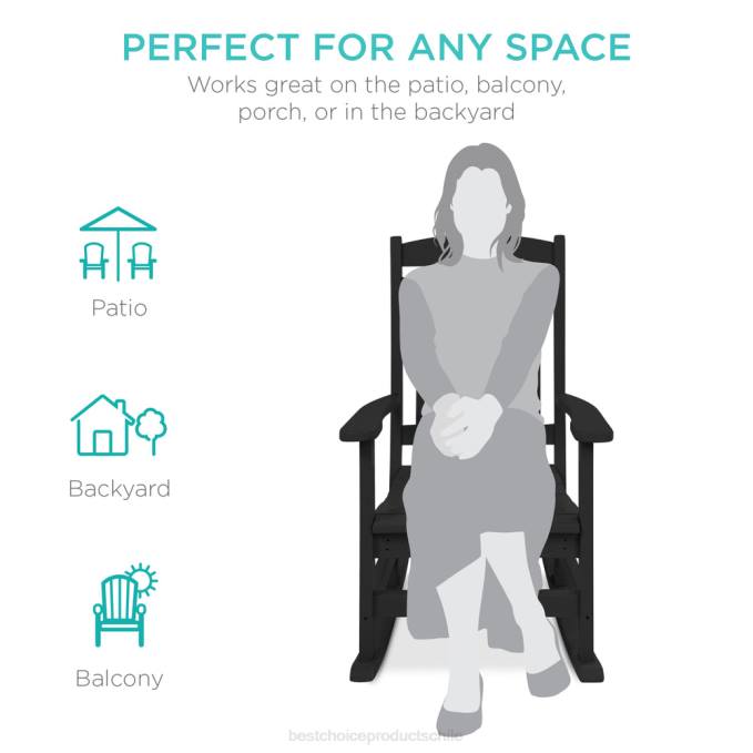 vida al aire libre | Best Choice Products Mecedora para porche interior y exterior para todo clima con capacidad de peso de 300 lb negro08BN1318