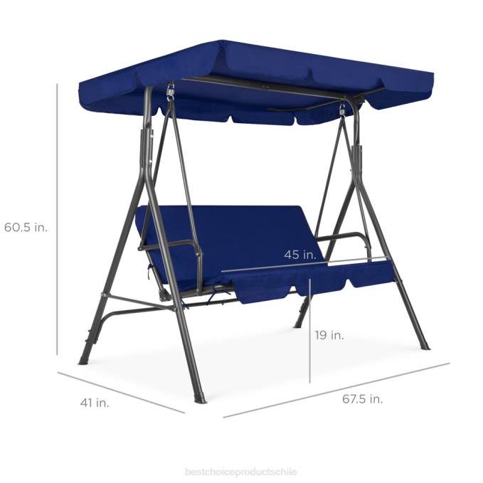 vida al aire libre | Best Choice Products Muebles tipo planeador con dosel para exteriores para 2 personas con cojines, estructura de acero azul marino/gris08BN397