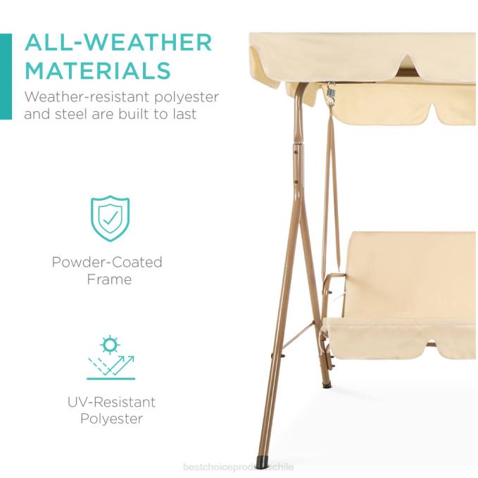 vida al aire libre | Best Choice Products Muebles tipo planeador con dosel para exteriores para 2 personas con cojines, estructura de acero beige08BN394