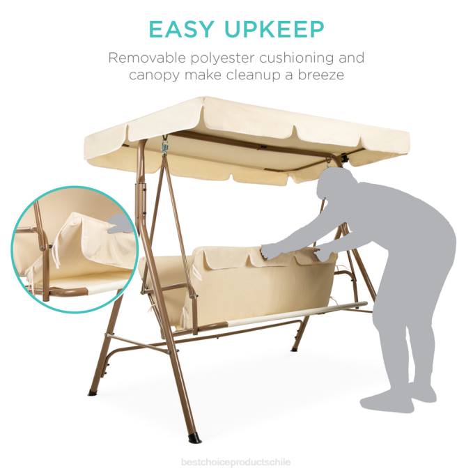 vida al aire libre | Best Choice Products Muebles tipo planeador con dosel para exteriores para 2 personas con cojines, estructura de acero beige08BN394