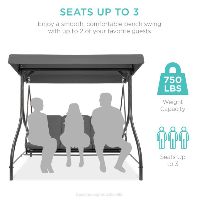 vida al aire libre | Best Choice Products Muebles tipo planeador oscilante con dosel para exteriores de 3 asientos con respaldo plano convertible gris08BN1363