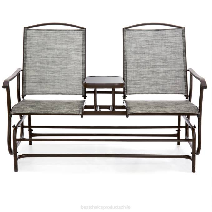 vida al aire libre | Best Choice Products Planeador doble de malla para exteriores para 2 personas con mesa adjunta de vidrio templado marrón08BN435