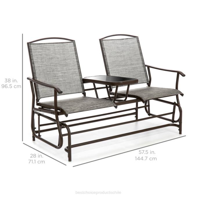 vida al aire libre | Best Choice Products Planeador doble de malla para exteriores para 2 personas con mesa adjunta de vidrio templado marrón08BN435