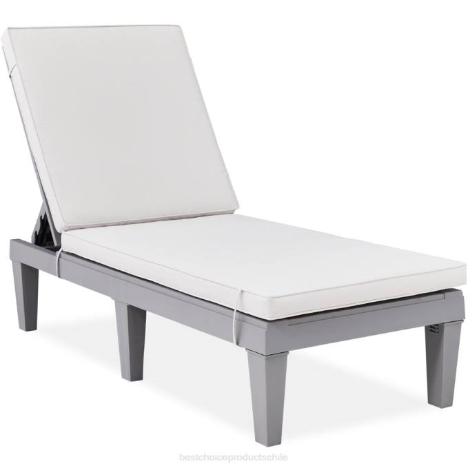 vida al aire libre | Best Choice Products Sillón para patio exterior, tumbona de resina con cojín de asiento, 5 posiciones arena gris/blanca08BN1472