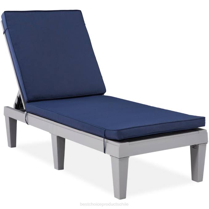 vida al aire libre | Best Choice Products Sillón para patio exterior, tumbona de resina con cojín de asiento, 5 posiciones gris/azul marino08BN1470