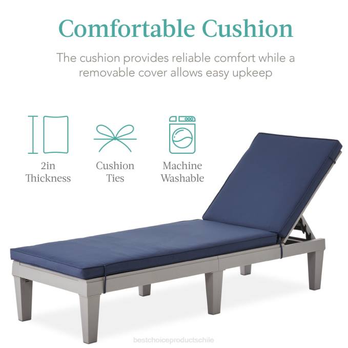 vida al aire libre | Best Choice Products Sillón para patio exterior, tumbona de resina con cojín de asiento, 5 posiciones gris/azul marino08BN1470