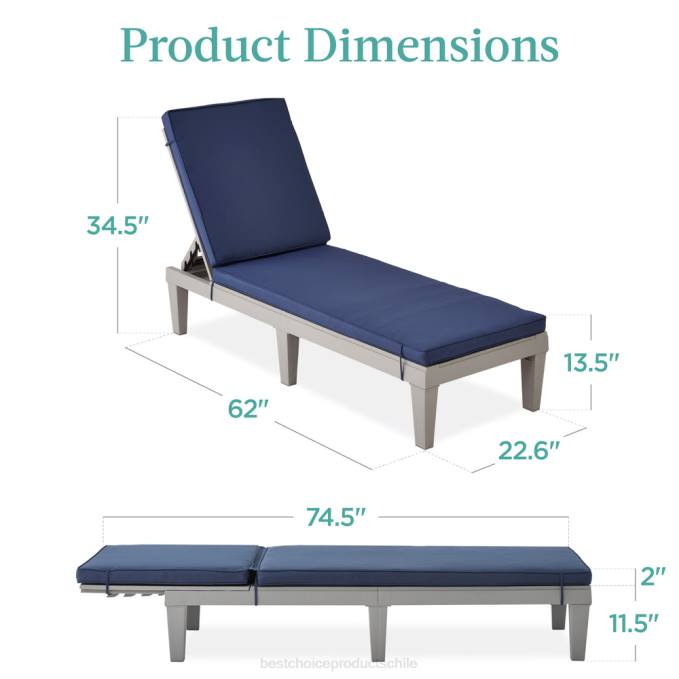 vida al aire libre | Best Choice Products Sillón para patio exterior, tumbona de resina con cojín de asiento, 5 posiciones gris/azul marino08BN1470