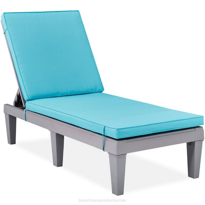 vida al aire libre | Best Choice Products Sillón para patio exterior, tumbona de resina con cojín de asiento, 5 posiciones gris/verde azulado08BN1471