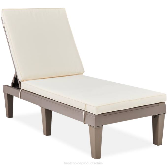 vida al aire libre | Best Choice Products Sillón para patio exterior, tumbona de resina con cojín de asiento, 5 posiciones marrón/marfil08BN1469