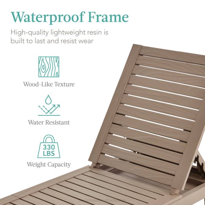 vida al aire libre | Best Choice Products Sillón para patio exterior, tumbona de resina con cojín de asiento, 5 posiciones marrón/marfil08BN1469