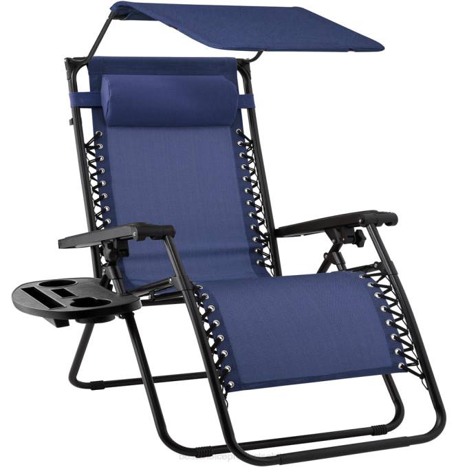 vida al aire libre | Best Choice Products Sillón reclinable plegable de gravedad cero para patio con dosel y bandeja lateral Azul marino08BN775