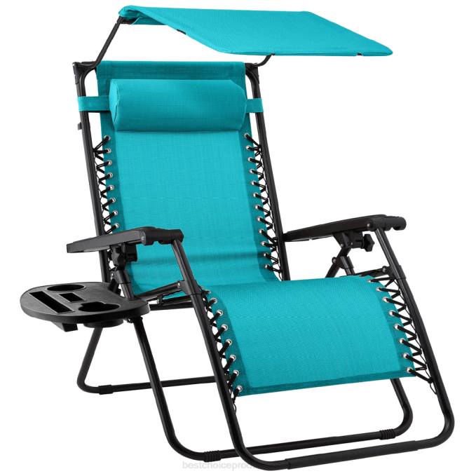 vida al aire libre | Best Choice Products Sillón reclinable plegable de gravedad cero para patio con dosel y bandeja lateral azul eléctrico08BN779
