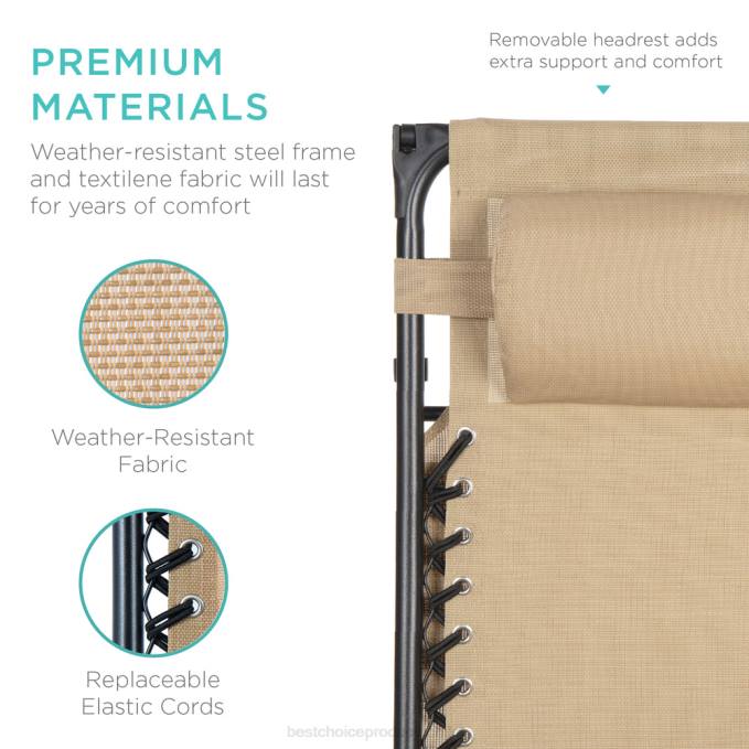 vida al aire libre | Best Choice Products Sillón reclinable plegable de gravedad cero para patio con dosel y bandeja lateral beige08BN770