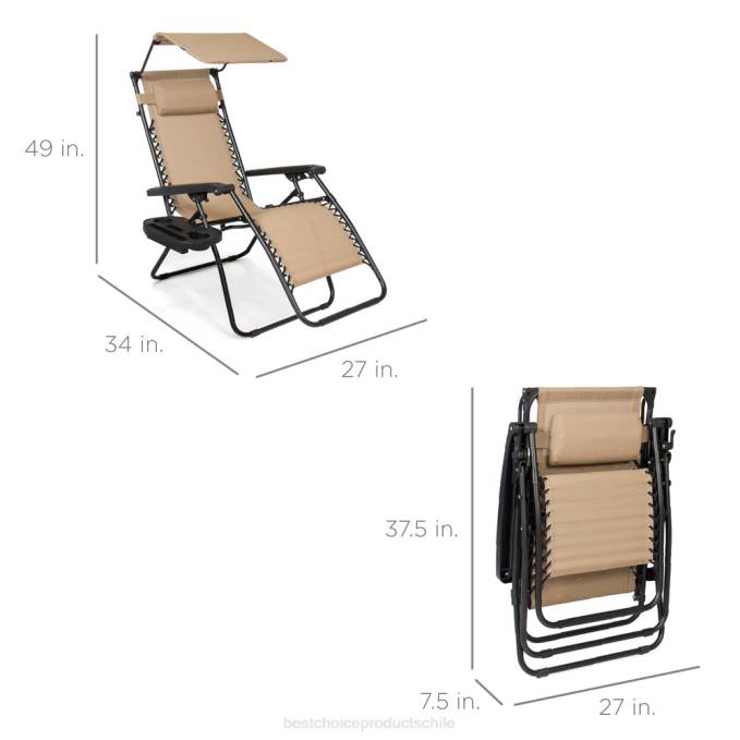 vida al aire libre | Best Choice Products Sillón reclinable plegable de gravedad cero para patio con dosel y bandeja lateral beige08BN770