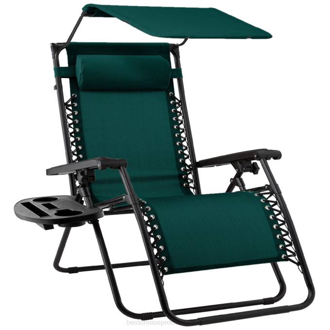 vida al aire libre | Best Choice Products Sillón reclinable plegable de gravedad cero para patio con dosel y bandeja lateral bosque verde08BN776