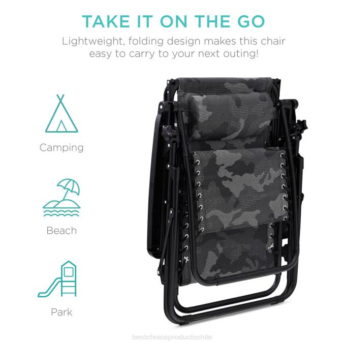 vida al aire libre | Best Choice Products Sillón reclinable plegable de gravedad cero para patio con dosel y bandeja lateral camuflaje08BN788