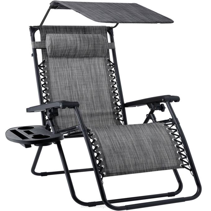 vida al aire libre | Best Choice Products Sillón reclinable plegable de gravedad cero para patio con dosel y bandeja lateral gris08BN769