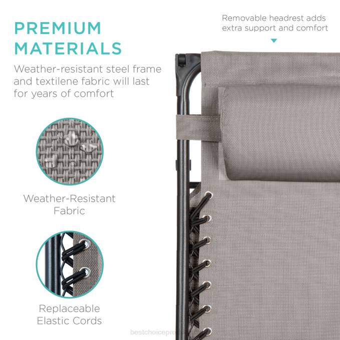 vida al aire libre | Best Choice Products Sillón reclinable plegable de gravedad cero para patio con dosel y bandeja lateral gris hielo08BN778