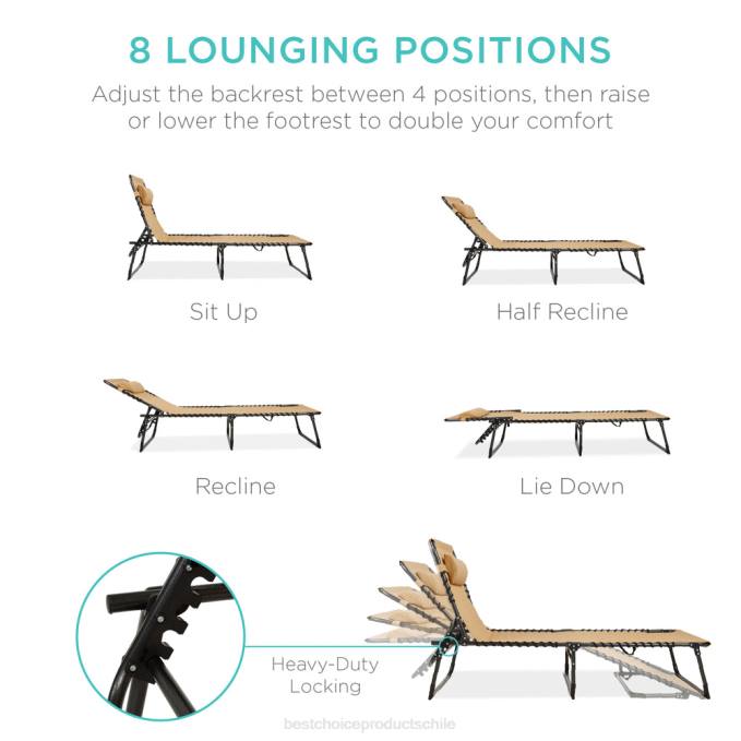 vida al aire libre | Best Choice Products Sillón reclinable portátil para patio con almohada broncearse08BN831