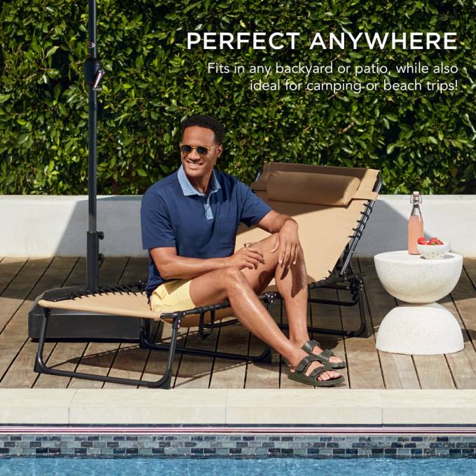 vida al aire libre | Best Choice Products Sillón reclinable portátil para patio con almohada broncearse08BN831