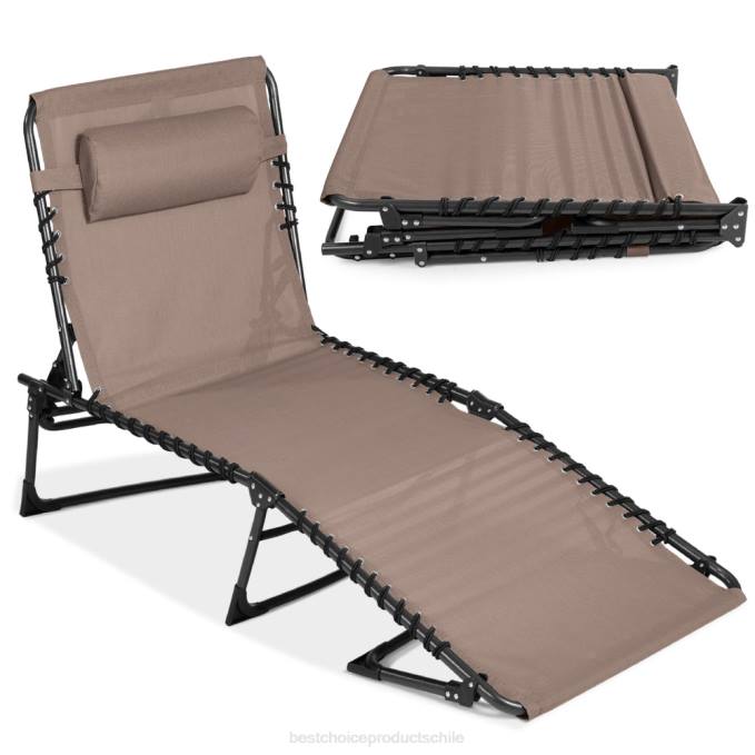 vida al aire libre | Best Choice Products Sillón reclinable portátil para patio con almohada color topo cálido08BN833