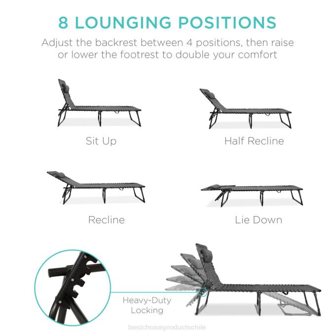vida al aire libre | Best Choice Products Sillón reclinable portátil para patio con almohada gris08BN830