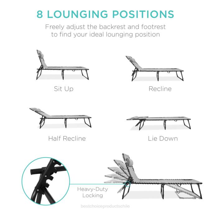 vida al aire libre | Best Choice Products Sillón reclinable portátil para patio con almohada gris niebla08BN837