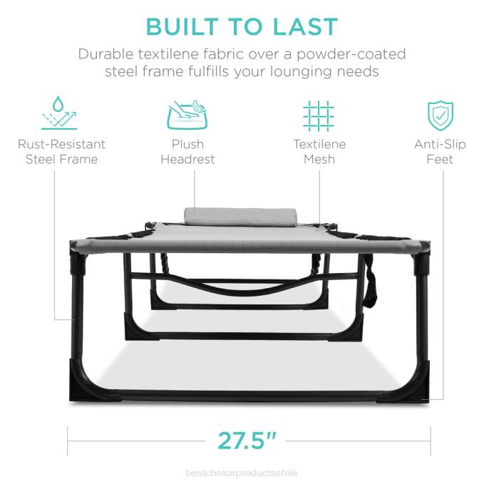vida al aire libre | Best Choice Products Sillón reclinable portátil para patio con almohada gris niebla08BN837