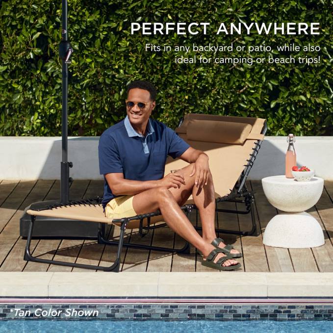 vida al aire libre | Best Choice Products Sillón reclinable portátil para patio con almohada gris niebla08BN837