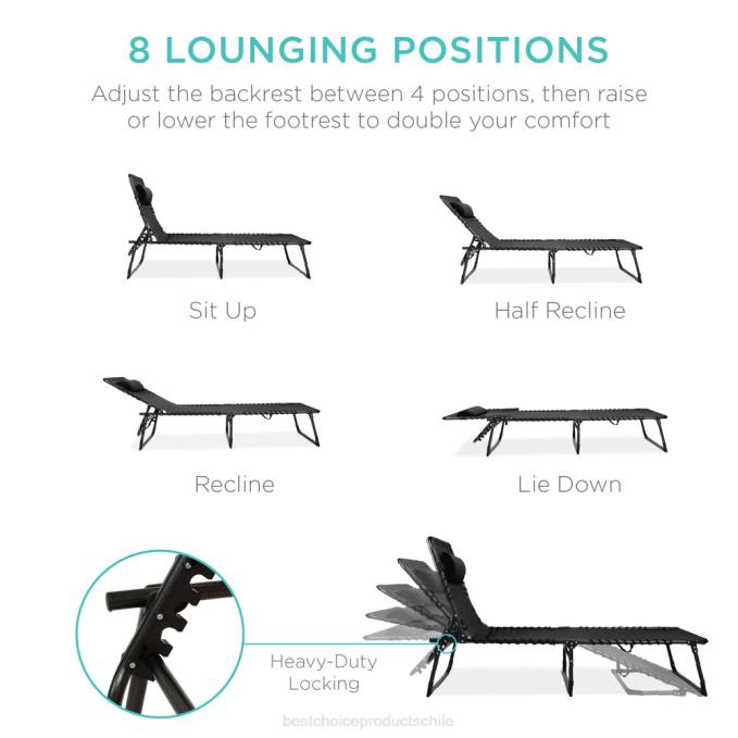 vida al aire libre | Best Choice Products Sillón reclinable portátil para patio con almohada negro08BN832