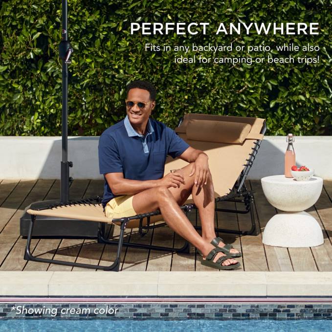 vida al aire libre | Best Choice Products Sillón reclinable portátil para patio con almohada negro08BN832