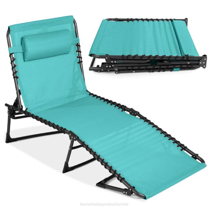 vida al aire libre | Best Choice Products Sillón reclinable portátil para patio con almohada verde azulado08BN840