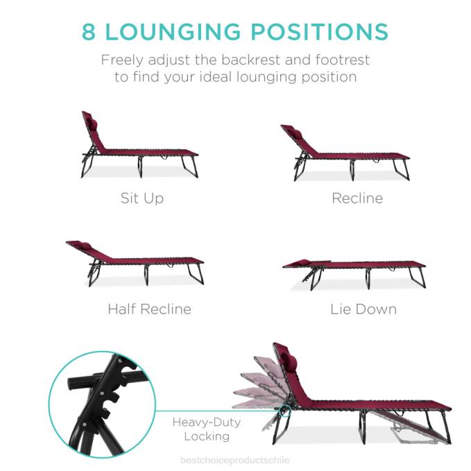 vida al aire libre | Best Choice Products Sillón reclinable portátil para patio con almohada vino rojo08BN836